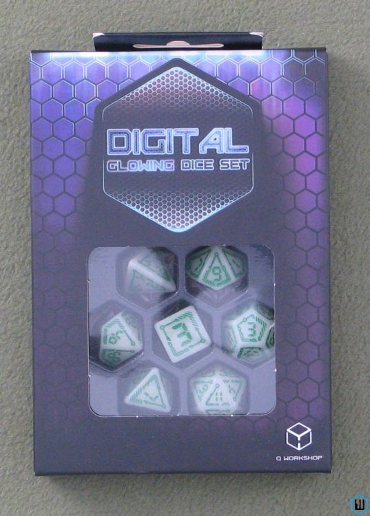 Digital Glowing Dice Set: WHITE & GREEN (7 RPG dice)