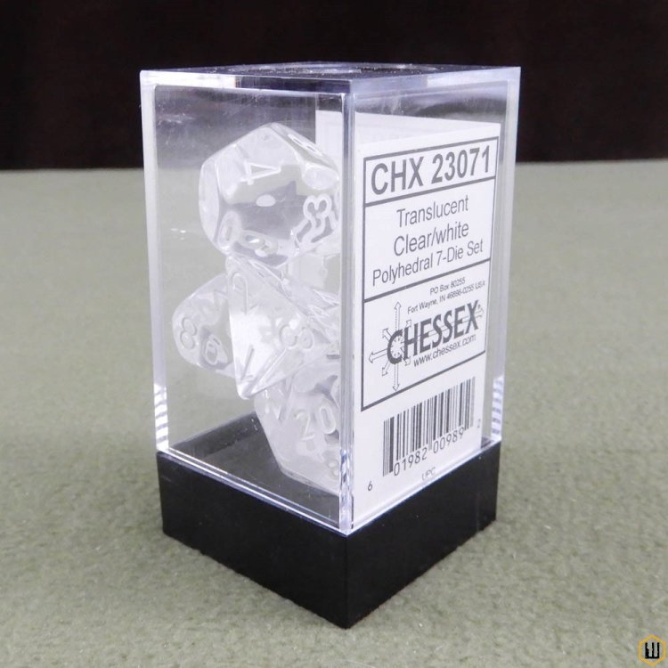 Chessex Polyhedral 7-Die Dice Set - Translucent Clear with White