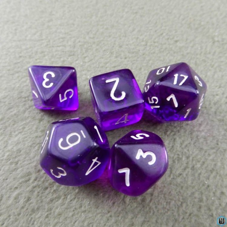 Purple Translucent - White Numbered 5 Polyhedral Dice Set Mix