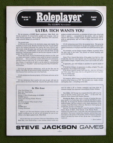 Roleplayer, Number 11: The GURPS Newsletter (Magazine)