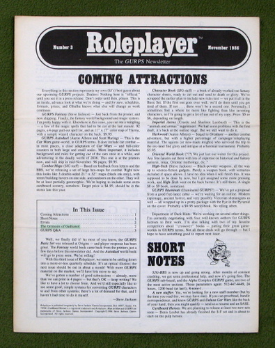 Roleplayer, Number 3: The GURPS Newsletter (Magazine)