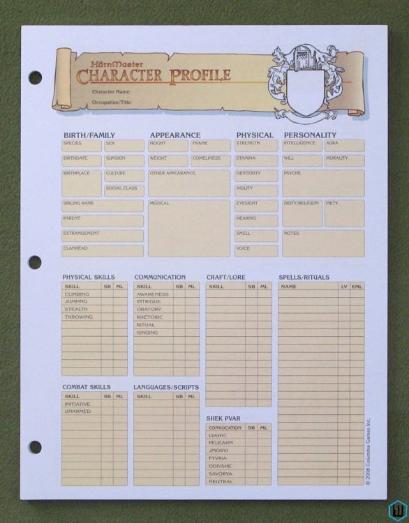 Harnmaster Character Profile (Harn RPG Character Sheets)