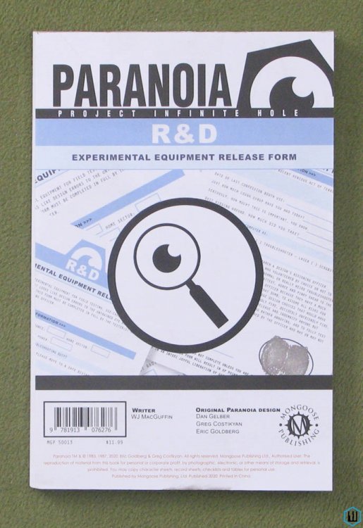 Experimental Equipment Release Form Pack (Paranoia RPG)