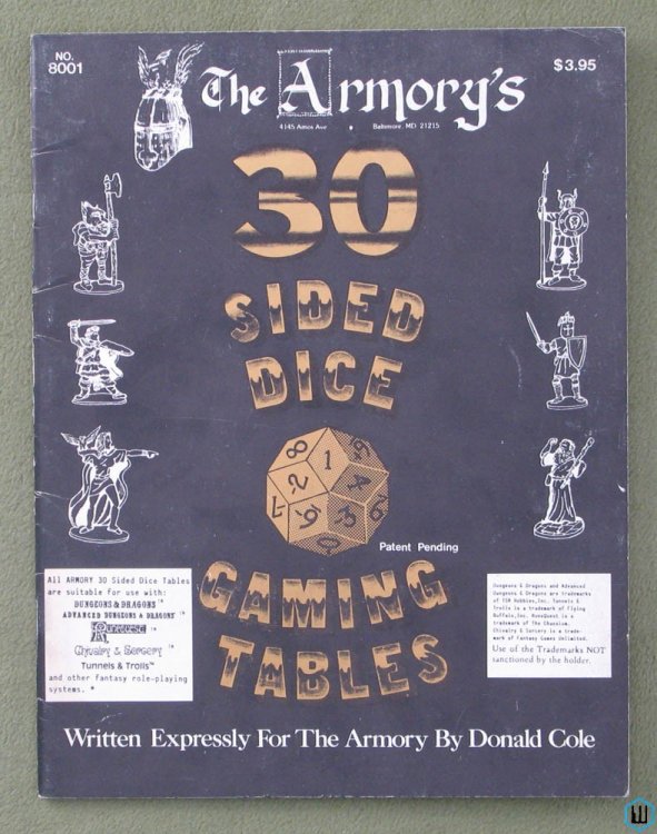 30 Sided Dice RPG Gaming Tables (Gems, Height Weight, Disease Poison)