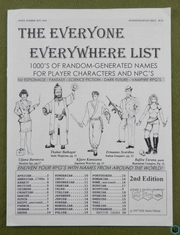 Everyone Everywhere List: 1000s of PC NPC RPG Names (2nd Edition)