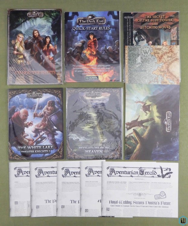 The Dark Eye RPG Lot (Character Sheets, Quick Start, 3 adventures, newspapers)