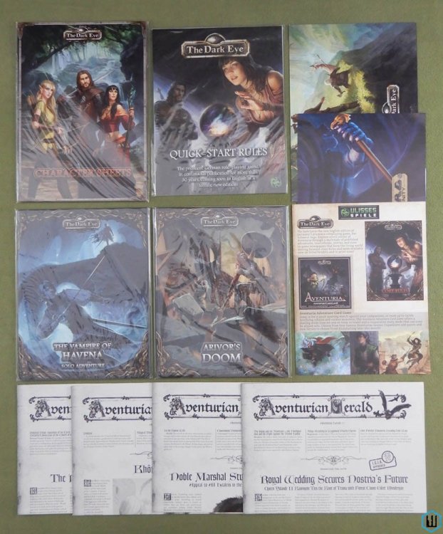 The Dark Eye RPG Lot (Character Sheets, Quick Start, 2 adventures, newspapers)