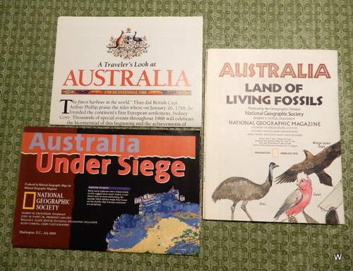 Australia Map Set - Australia Under Siege, A Travelers Look at Australia, Australia: Land of the Living Fossils: Lot of 3 (National Geographic Maps)