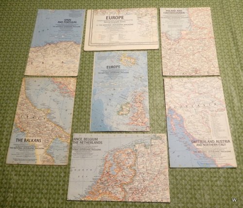 Europe: Historical Retro Map Set of 7, 1950s - 80s (National Geographic Maps)