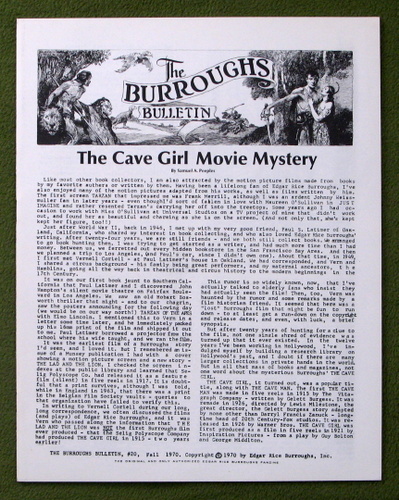 Burroughs Bulletin Original Series #20 - Cave Girl Movie Mystery