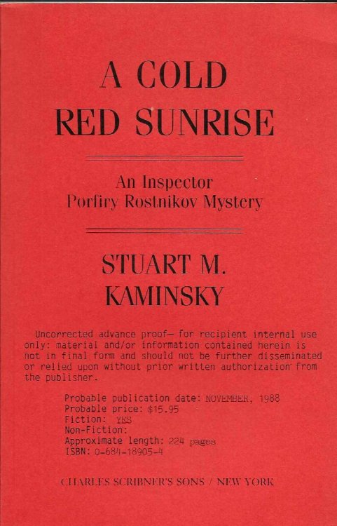 A COLD RED SUNRISE An Inspector Porfiry Rostnikov Mystery