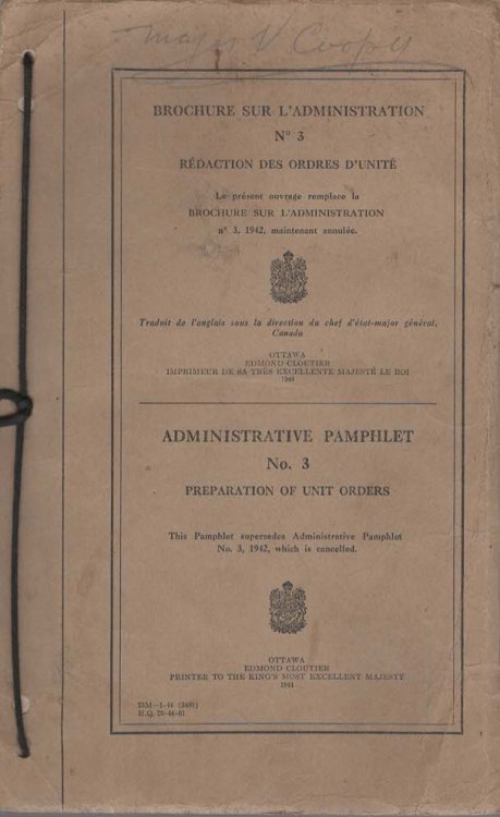 Administrative Pamphlet No.3 Preparation of Unit Orders
