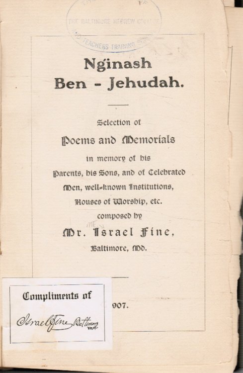 Nginash Ben Jehudah : Selection of Poems and Memorials