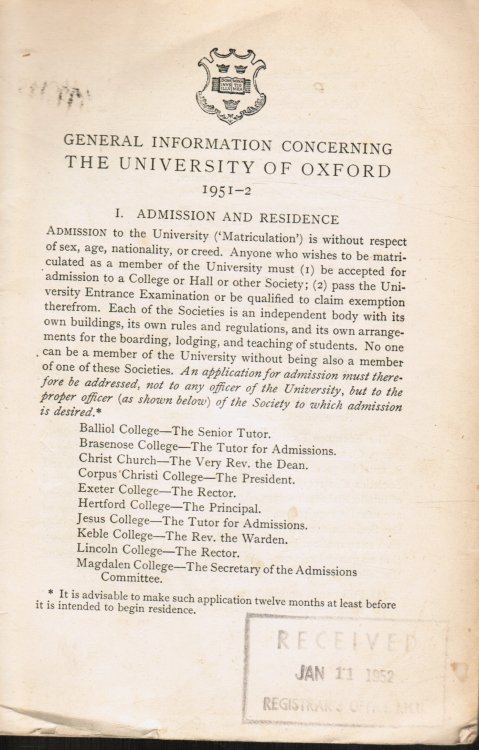 General Information Concerning the University of Oxford 1951-2