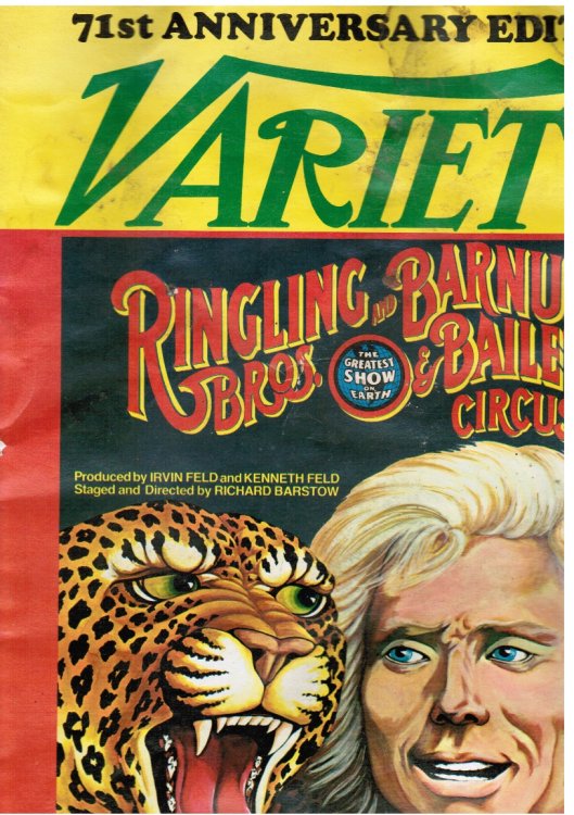 VARIETY: 71st Anniversary Edition Vol 285, No 9. Jan 5, 1977 Cover - Ringling Bros and Barnum & Bailey Circus