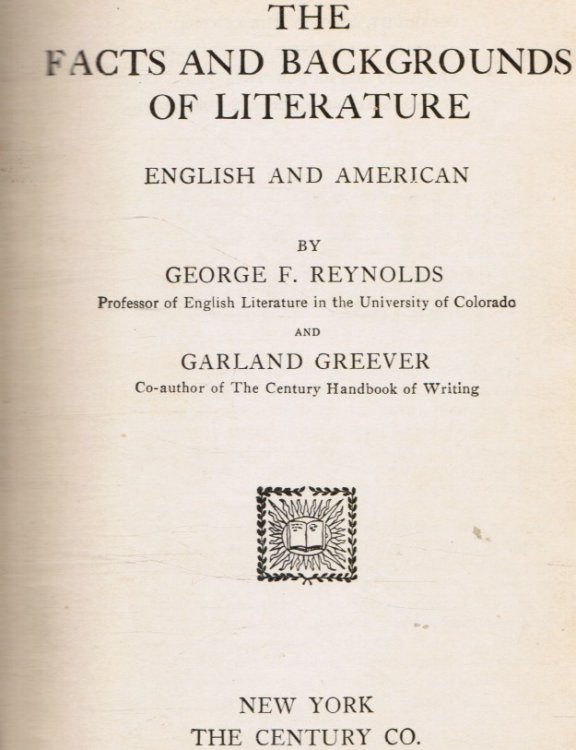 Image for The Facts and Backgrounds of Literature, English and American The Facts and Backgrounds of Literature, English and American