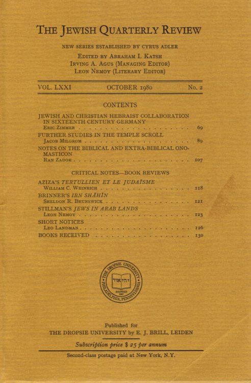 The Jewish Quarterly Review - October 1980