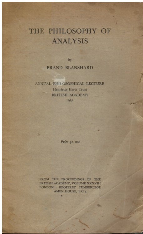 The Philosophy of Analysis: Annual Philosophical Lecture, Henriette Hertz Trust, British Academy