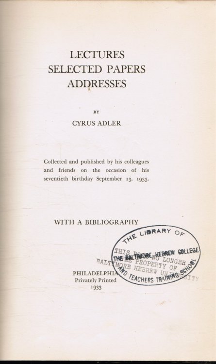 Lectures, Selected Papers, Addresses
