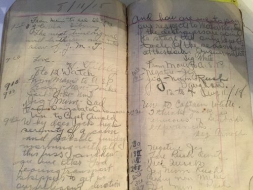 Handwritten Signalman's Log From May, 7th, 1918 Through Sept 17, 1918 For the USS Calamares (AF-18)