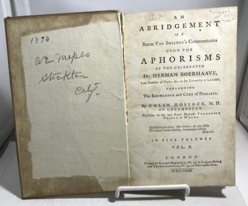 An Abridgement Of Baron Van Swieten's Commentaries Upon The Aphorisms Of The Celebrated Dr. Herman Boerhaave Volume II Only (Of Five Volumes)