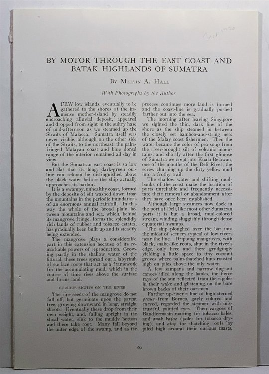 BY MOTOR THROUGH THE EAST COAST AND BATAK HIGHLANDS OF SUMATRA