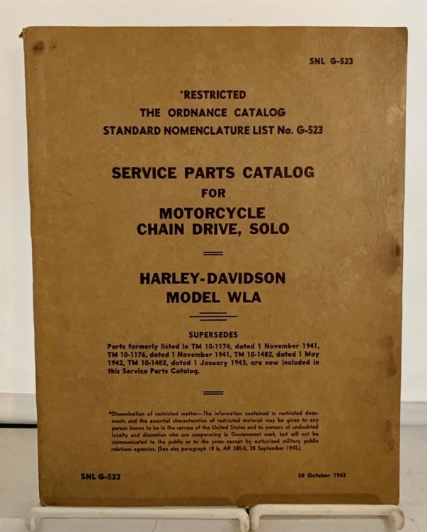 Service Parts Catalog for Motorcycle Chain Drive, Solo (SNL G-523) - Harley-Davidson Model WLA 30 October 1943