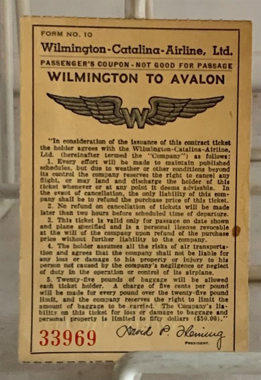 Wilmington to Avalon Passenger Coupon (Catalina Island, CA Ephemera)