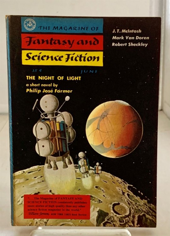 The Night of Light by Philip Jose Farmer, Love, Inc by Robert Sheckley, and Security Check by Arthur C. Clarke, Found in the Magazine of Fantasy and Science Fiction (June 1957)