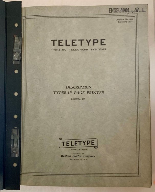 Teletype Printing Telegraph Systems : a Group of Bulletins Covering all Aspects of the Machine, Repair, Use, and How-Tos Description - Typebar Page Printer (Model 15)