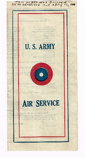 U.S. Army Air Service. Recruiting Flier.