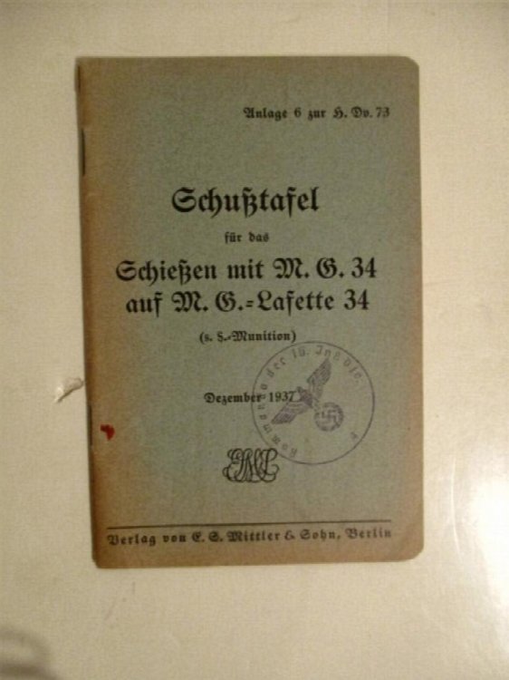 Schutztafel fur bas Schietzen mit M.G. 34 auf M.G. Lafette 34.