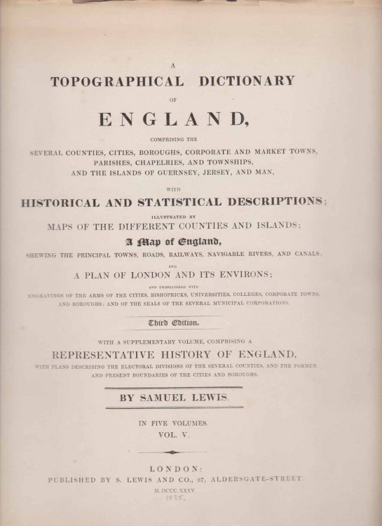 A TOPOGRAPHICAL HISTORY OF ENGLAND [VOLUME 5 ONLY] Historical and Statistical Descriptions.