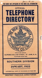 Official Telephone Directory, The New Brunswick Telephone Co. Limited, Southeren Division January, 1922