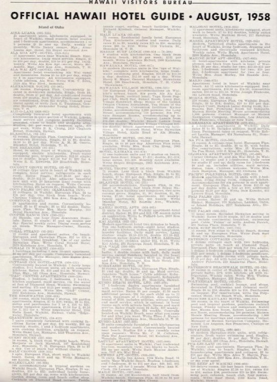 OFFICIAL HAWAII HOTEL GUIDE, AUGUST, 1958