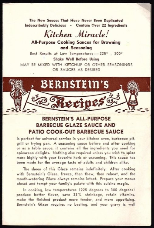 BERNSTEIN'S RECIPES: BERNSTEIN'S ALL-PURPOSE BARBECUE GLAZE SAUCE AND PATIO COOK-OUT BARBECUE SAUCE
