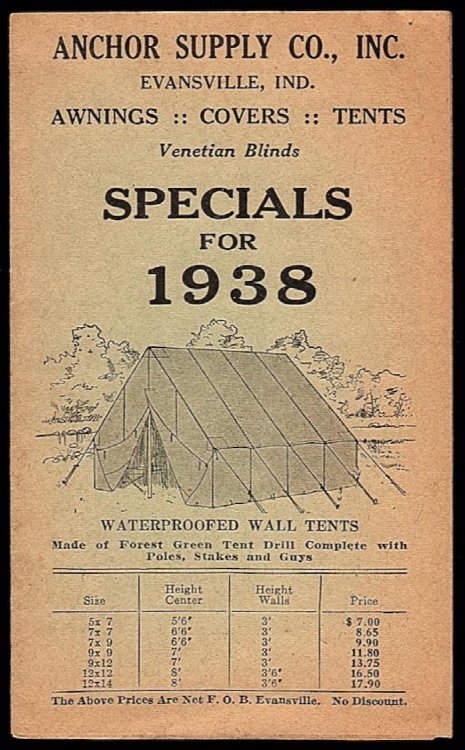 ANCHOR SUPPLY CO., INC., EVANSVILLE, IND. AWNINGS, COVERS, TENTS, VENETIAN BLINDS, SPECIALS FOR 1938
