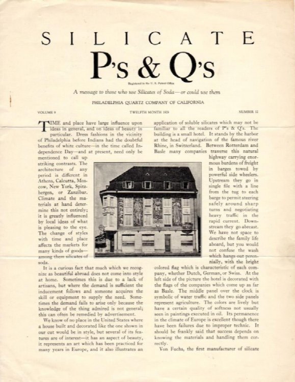 SILICATE P'S & Q'S: A MESSAGE TO THOSE WHO USE SILICATES OF SODA - OR COULD USE THEM, VOL. 9, NO. 12, DECEMBER 1929
