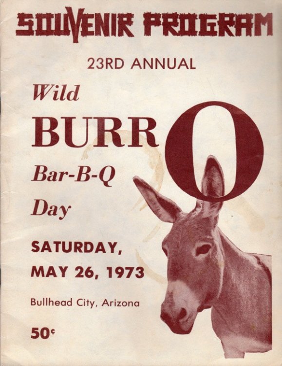 SOUVENIR PROGRAM 23RD ANNUAL WILD BURRO BAR-B-Q DAY, SATURDAY, MAY 26, 1973, BULLHEAD CITY, ARIZONA