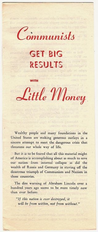COMMUNISTS GET BIG RESULTS WITH LITTLE MONEY