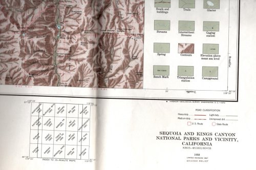Sequoia and Kings Canyon National Park & Vicinity, California, Geological Survey Map 1957