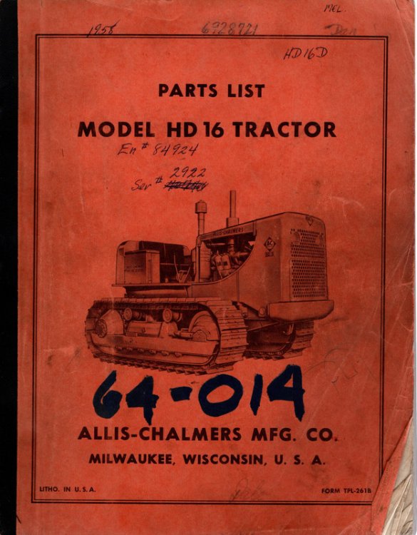Model HD 16 Tractor Parts List