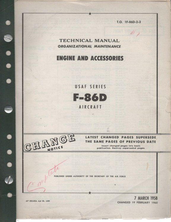 USAF Series F-86D Aircraft: Technical Manual, Organizational Maintenance, Engine and Accessories
