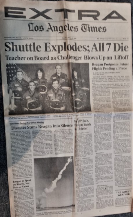 1986, LOS ANGELES EXTRA Shuttle Explodes; all 7 Die. Tuesday, January 28. CHALLENGER SPACE SHUTTLE EXPLOSION.