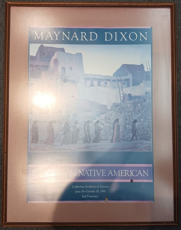 IMAGES OF THE NATIVE AMERICA by Maynard Dixon FRAMED EXHIBIT AD PRINT APPROX 26'' X 34.'' San Francisco: California Academy of Sciences, June 18 -- October 18, 1981.