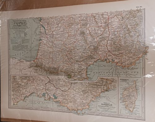 THE CENTURY ATLAS MAP NO. 81: France, Southern Part. ANTIQUE COLLECTIBLE MAP APPROX 12-1/4'' X 16'' 1897
