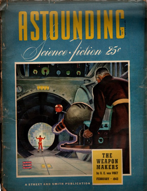 ASTOUNDING SCIENCE FICTION, FEBRUARY 1943. The Weapon Makers by A. E. van Vogt. Cover Art by William Timmins. RARE PULP MAGAZINE.