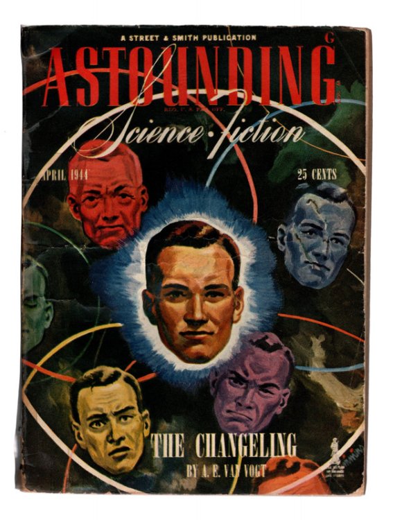 ASTOUNDING SCIENCE FICTION, APRIL 1944. The Changeling by A. E. van Vogt. Cover Art by William Timmins. RARE PULP MAGAZINE.