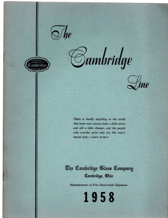 The Cambridge Line. The Cambridge Glass Company of Cambridge, Ohio PRODUCT GUIDE 1958. Two Identical Copies.