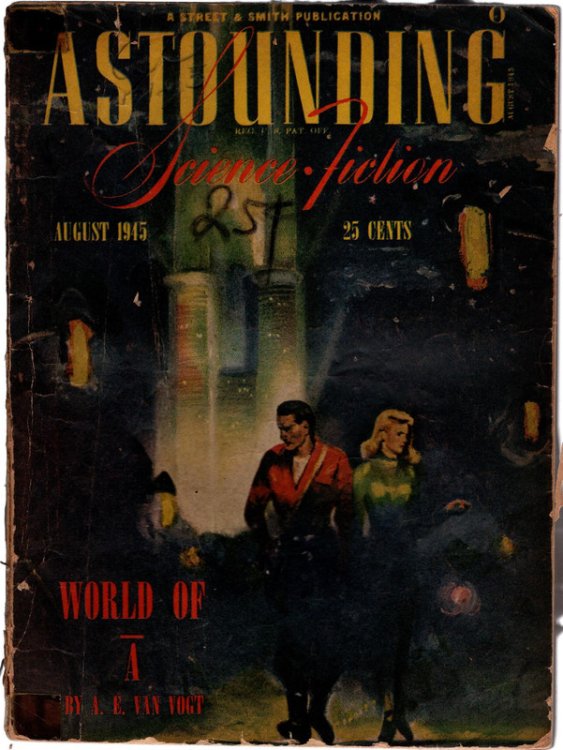 Astounding Science Fiction, August, 1945. World of A by A.W. Van Vogt & Paradoxical Escape by Isaac Asimov. Collectible Pulp Magazine.